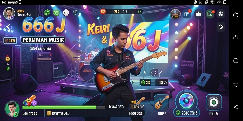 Screenshot utama 666J menunjukkan gameplay musik yang menarik dan interaktif.