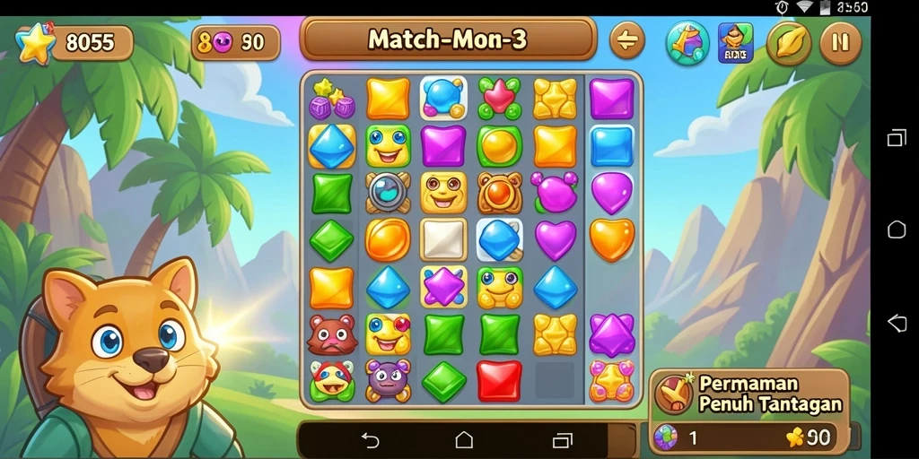 Gameplay menarik dalam 8055 yang penuh tantangan Match-3.
