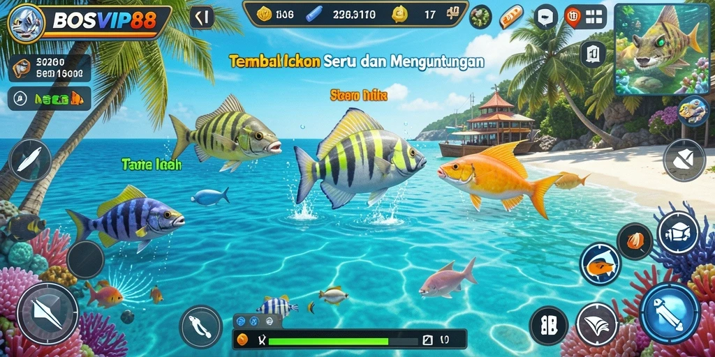 Screenshot gameplay menunjukkan keseruan memancing ikan dalam BOSVIP88.