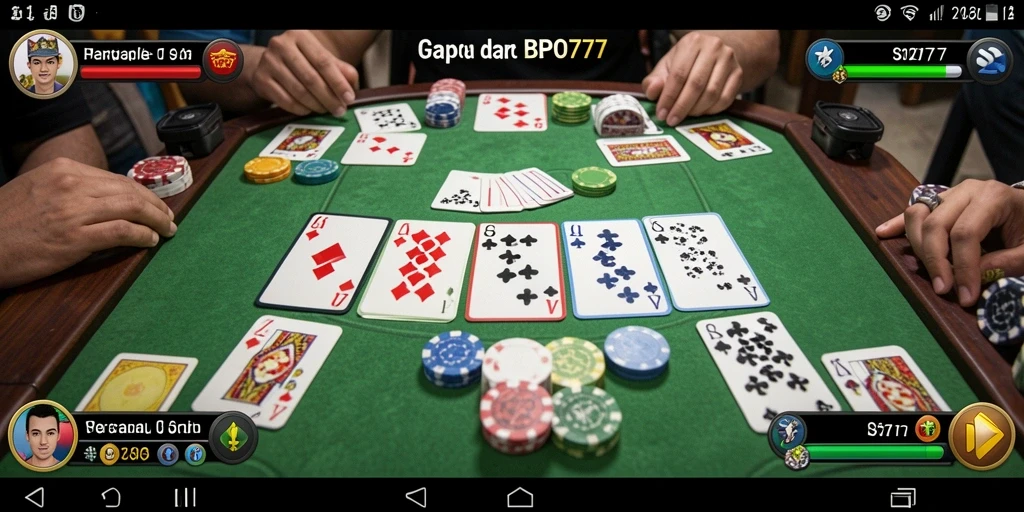 Screenshot gameplay BPO777 menampilkan suasana permainan Gaple yang seru.