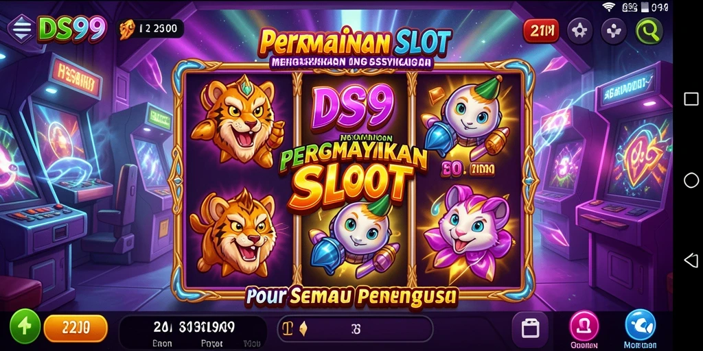 Screenshot utama DS99 menunjukkan gameplay Slot yang seru dan penuh warna.