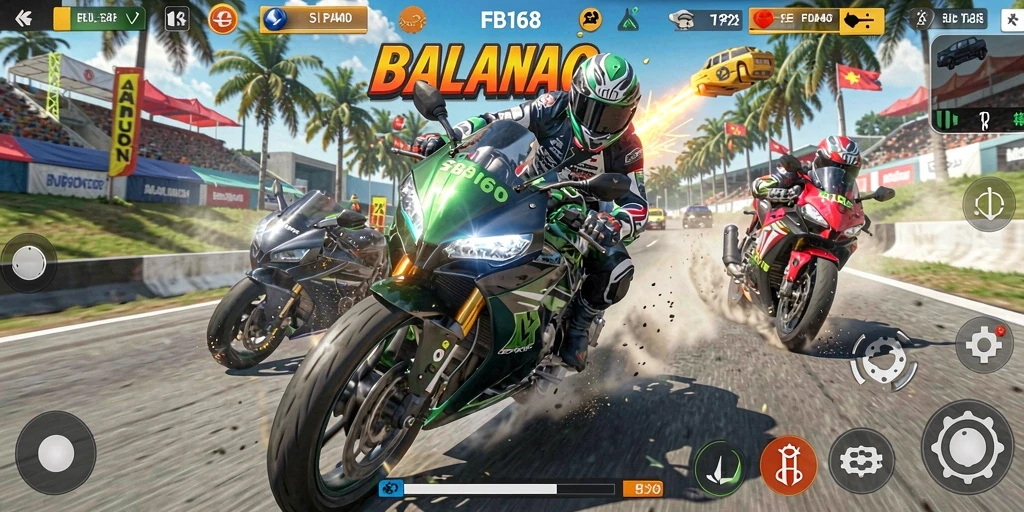 Tampilan menarik dari gameplay balapan motor yang penuh aksi.