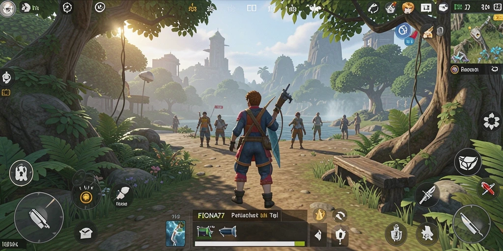 Screenshot gameplay FIONA77 menampilkan eksplorasi dunia terbuka yang menakjubkan.