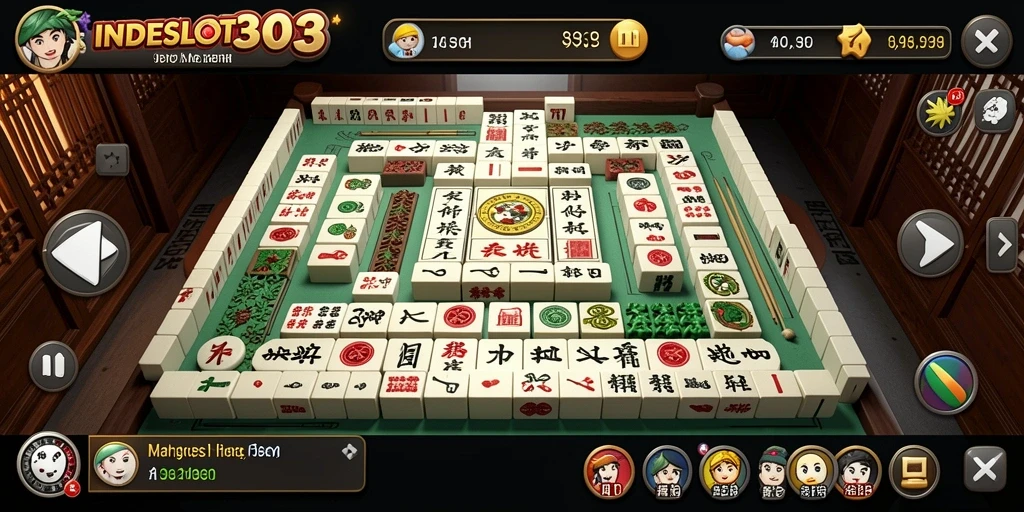 Tangkapan layar INDESLOT303 menampilkan gameplay Mahjong yang dinamis dan seru.