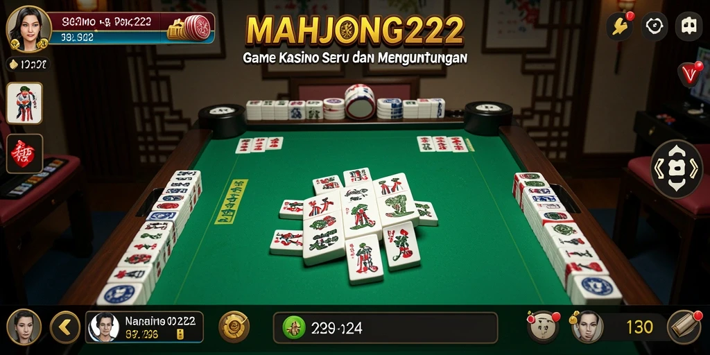 Tampilan gameplay seru dalam MAHJONG222 dengan aksi Kasino yang mendebarkan.