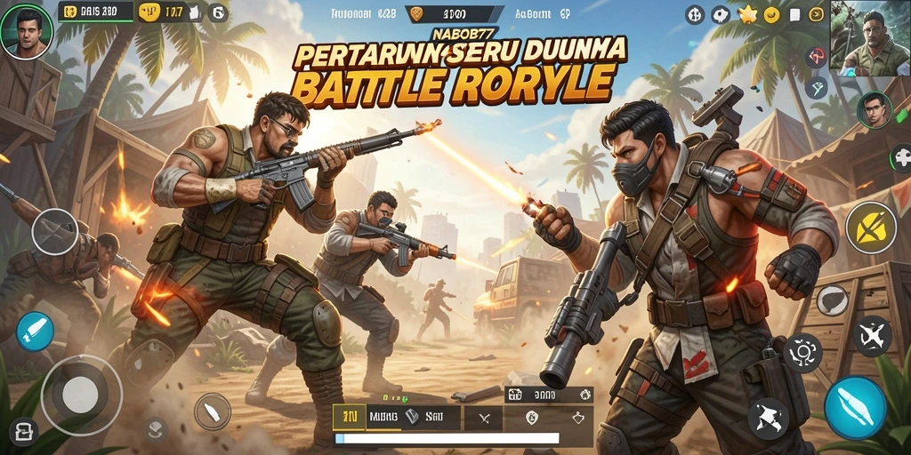 Screenshot utama NABOB77 menampilkan aksi seru dalam pertempuran Battle Royale.
