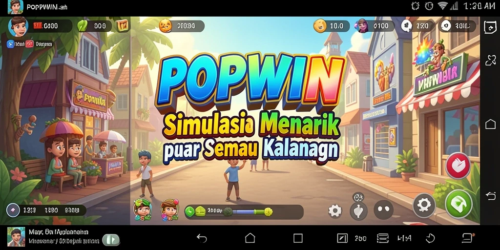 Screenshot utama POPWIN menunjukkan gameplay simulasi yang seru dan interaktif.