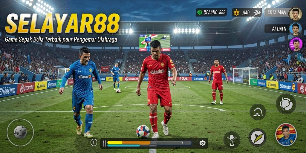 Tampilan gameplay seru dari SELAYAR88 dengan aksi pertandingan sepak bola.