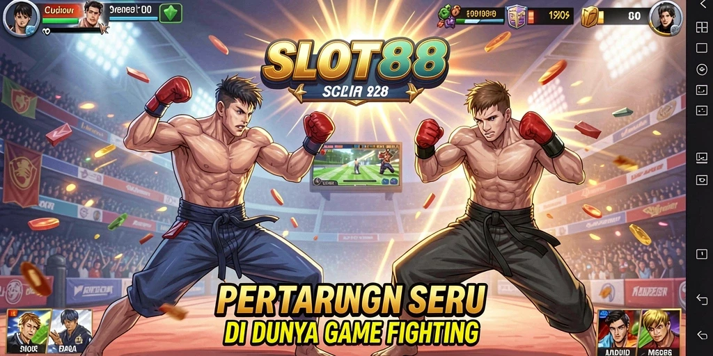 Tangkapan layar utama menampilkan duel seru di arena Fighting.