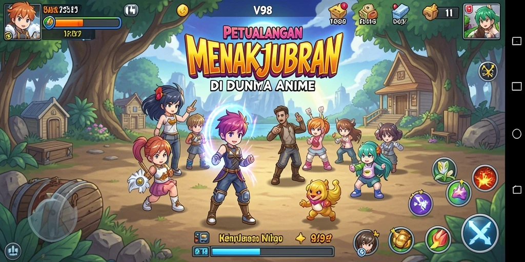 Tampilan gameplay V98 yang menakjubkan dengan karakter Anime yang memukau.
